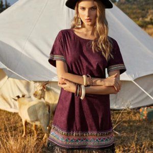 Shein Sequin Fringe Tribal  Suede Dress